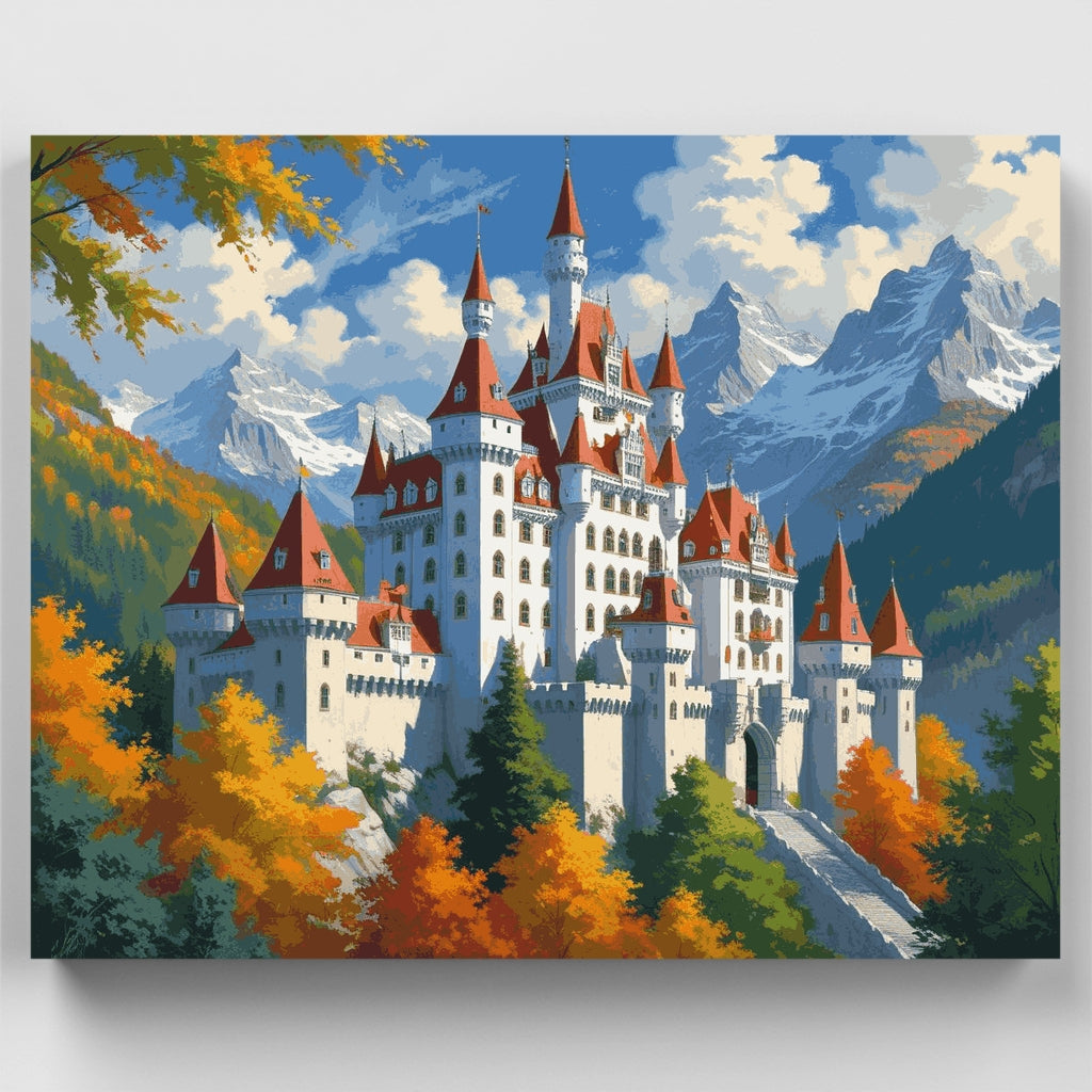 Castillo de cuento de hadas en montañas otoñales - Kit de pintura por números — Estándar