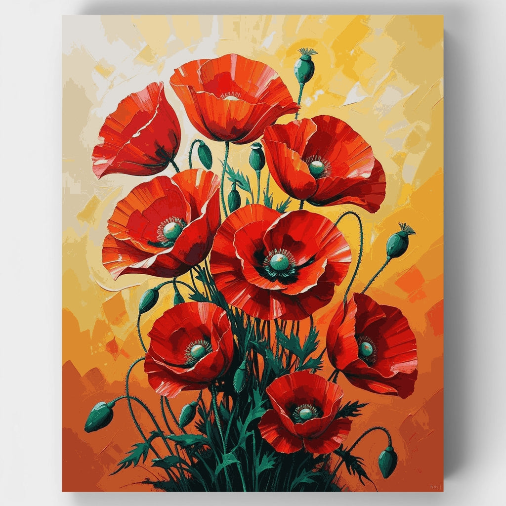 Red Poppies in Golden Sunlight - Paint by Numbers Kit