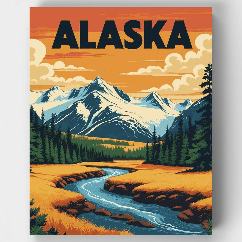 Kit de pintura por números - Paisaje de montaña en Alaska — Estándar