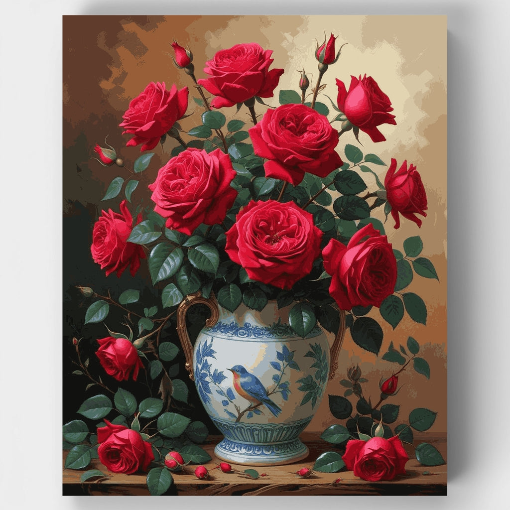 Rosas rojas en jarrón decorativo - Kit de pintura por números — Estándar