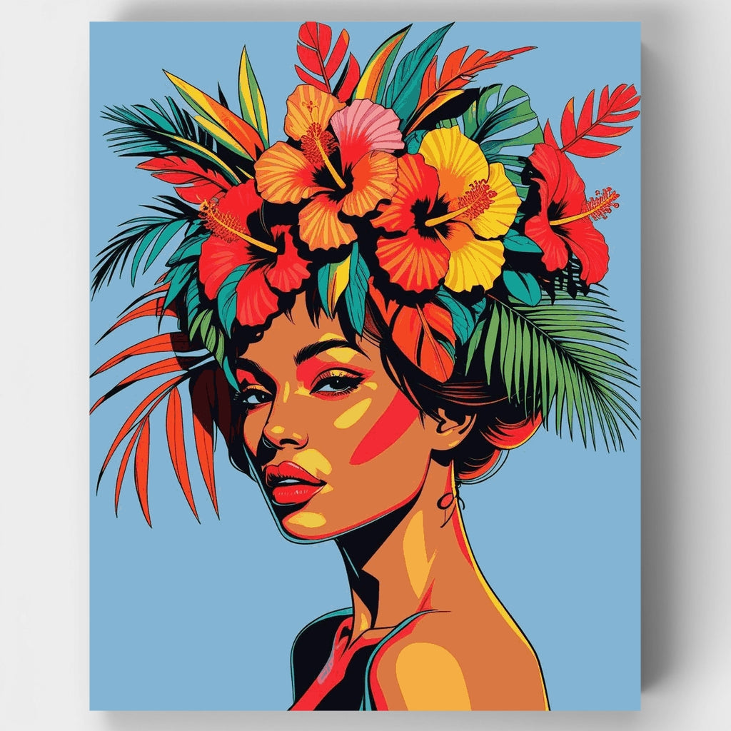 Mujer tropical con flores de hibisco - Kit de pintura por números — Estándar
