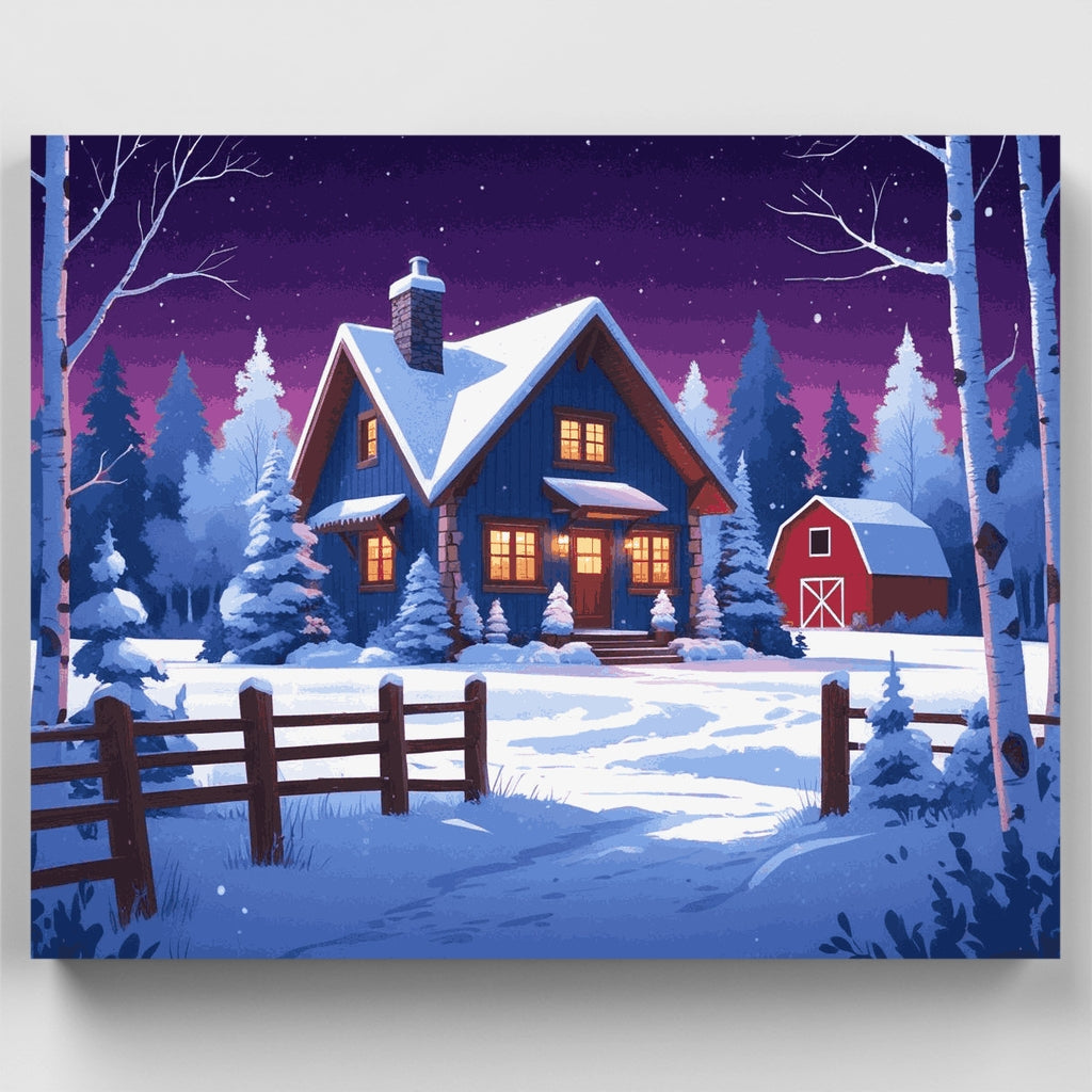 Granja nevada en una tarde de invierno - Kit de pintura por números — Estándar