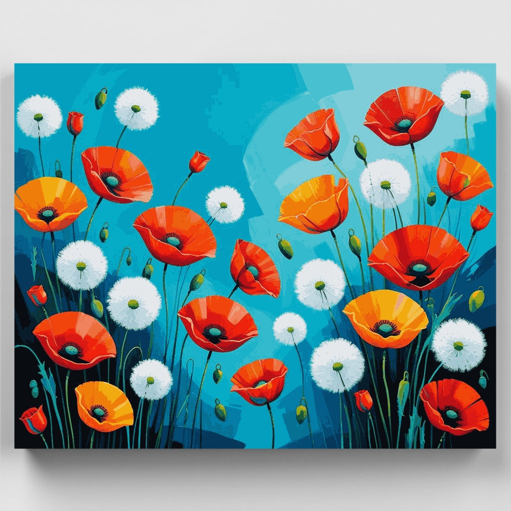 Campo de amapolas y dientes de león vibrantes - Kit de pintura por números — Estándar