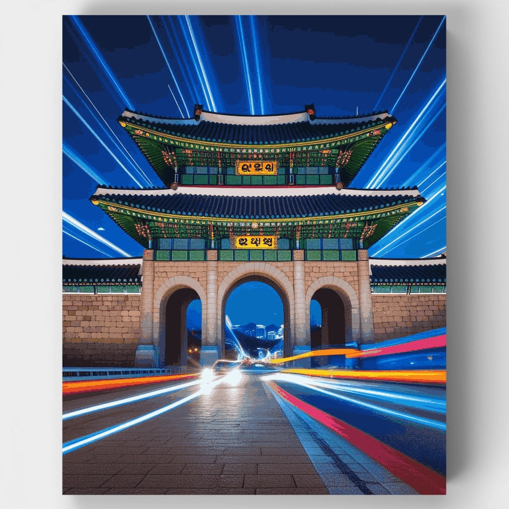 Puerta tradicional coreana con estelas de luz - Kit de pintura por números — Estándar
