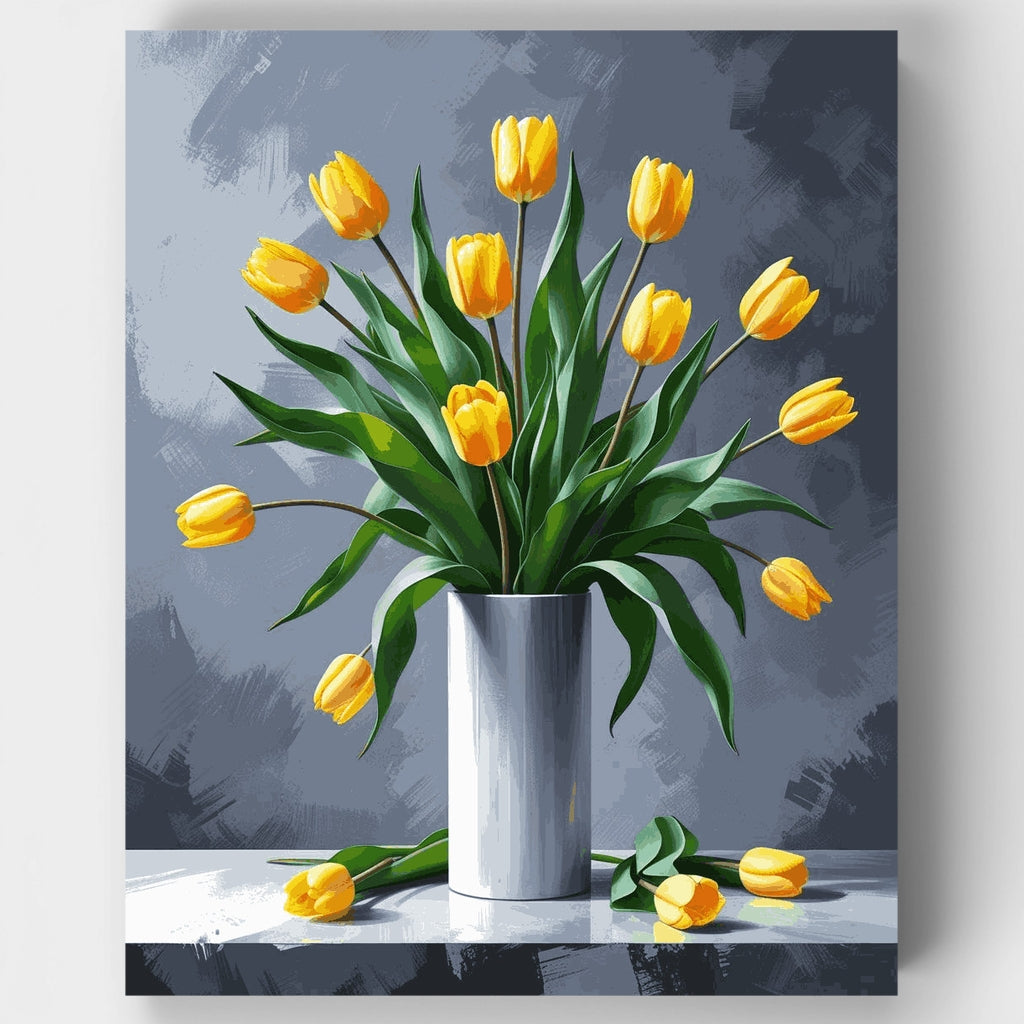Tulipanes amarillos en florero - Kit de pintura por números — Estándar