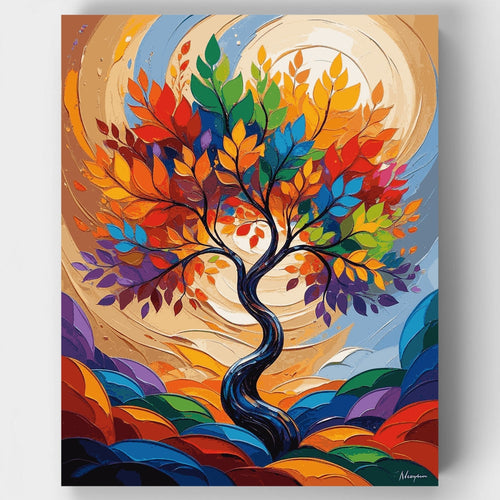 Swirling Tree of Life with Colorful Leaves - Paint by Numbers Kit