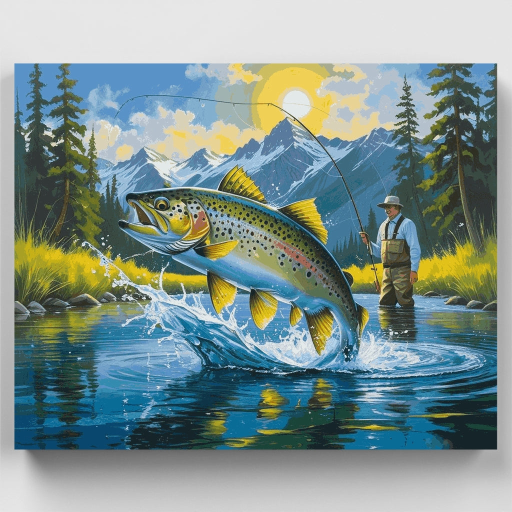 Aventura de pesca de truchas en la montaña - Kit de pintura por números — Estándar