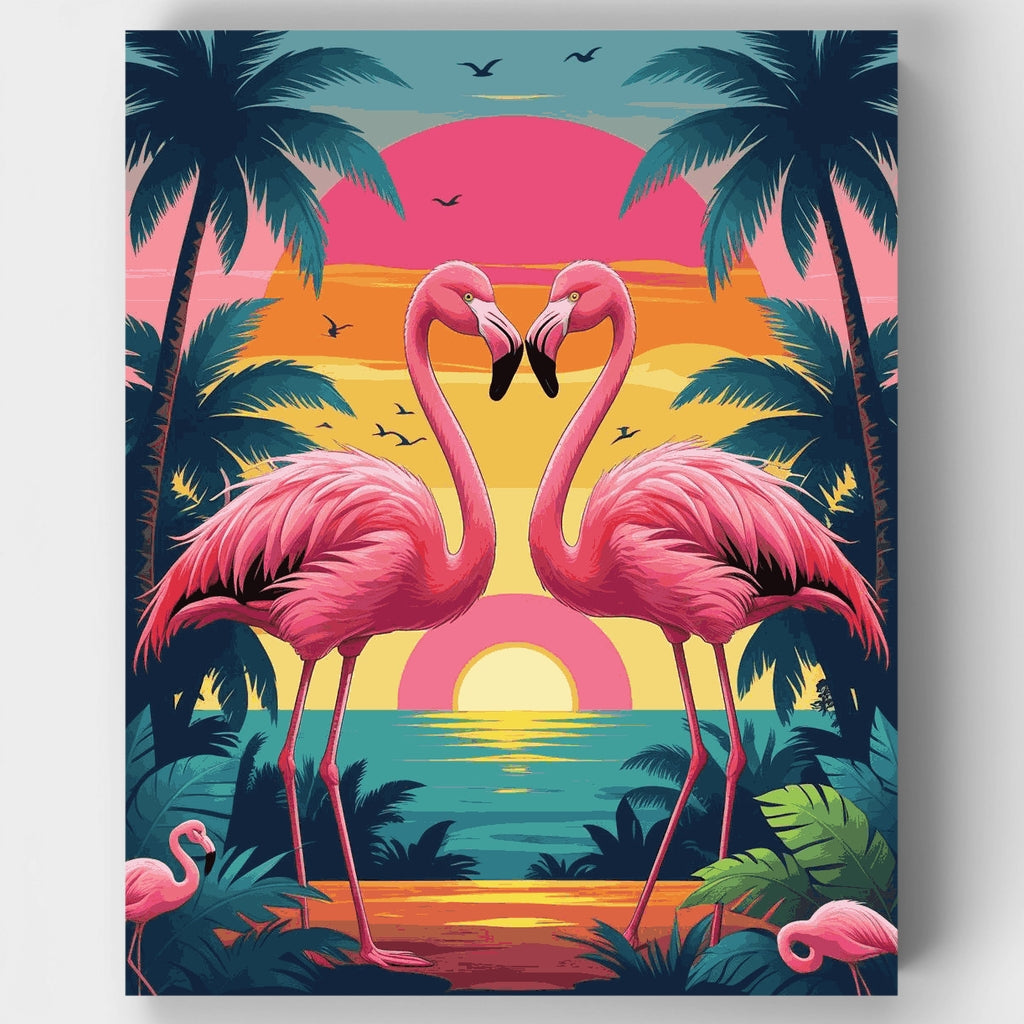 Paraíso de Flamencos Tropicales - Kit de Pintura por Números — Estándar