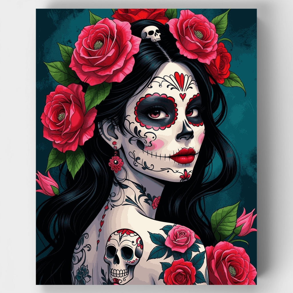 Day of the Dead Rose Skull Beauty - Paint by Numbers Kit