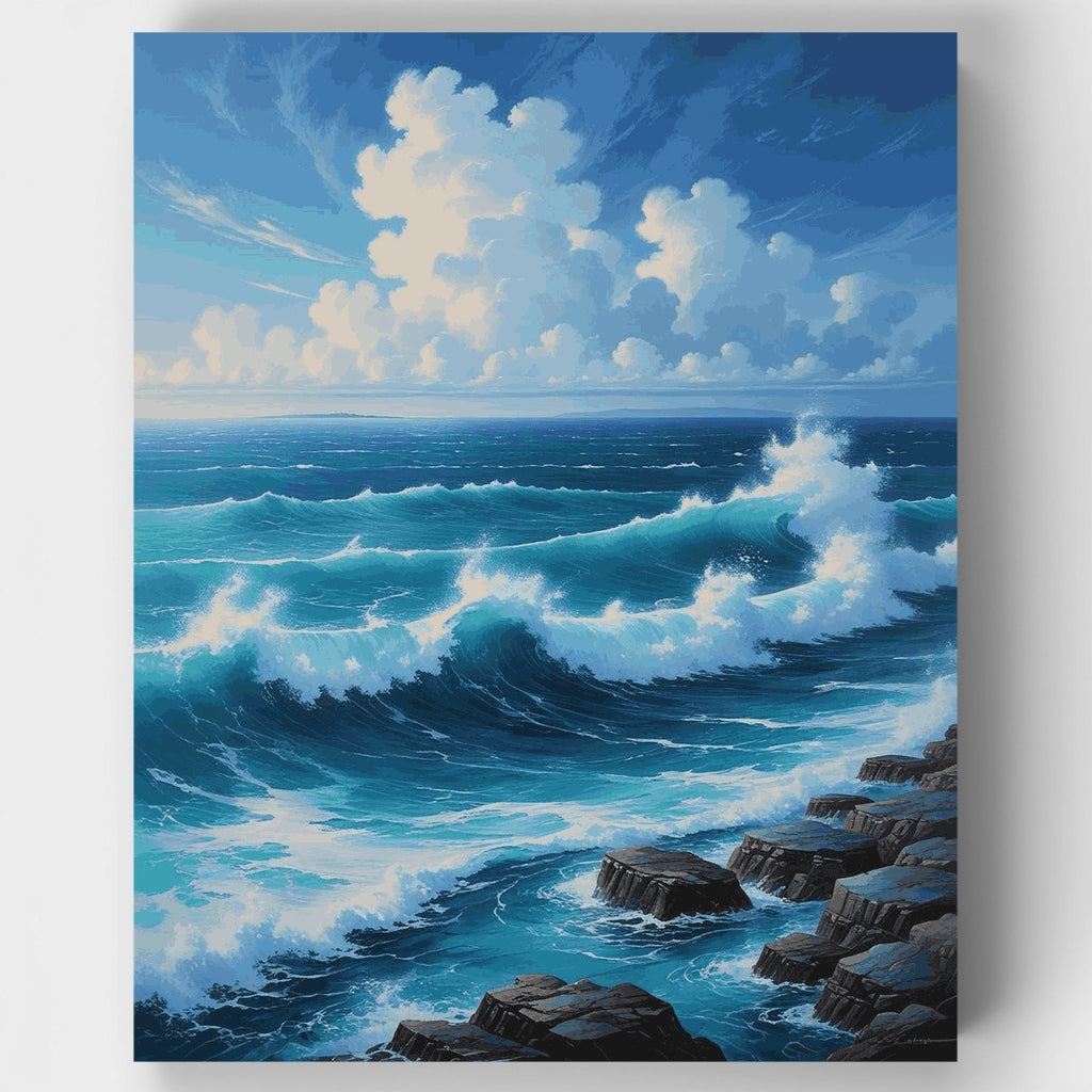 Ocean Waves Crashing on Rocky Shore - Paint by Numbers Kit