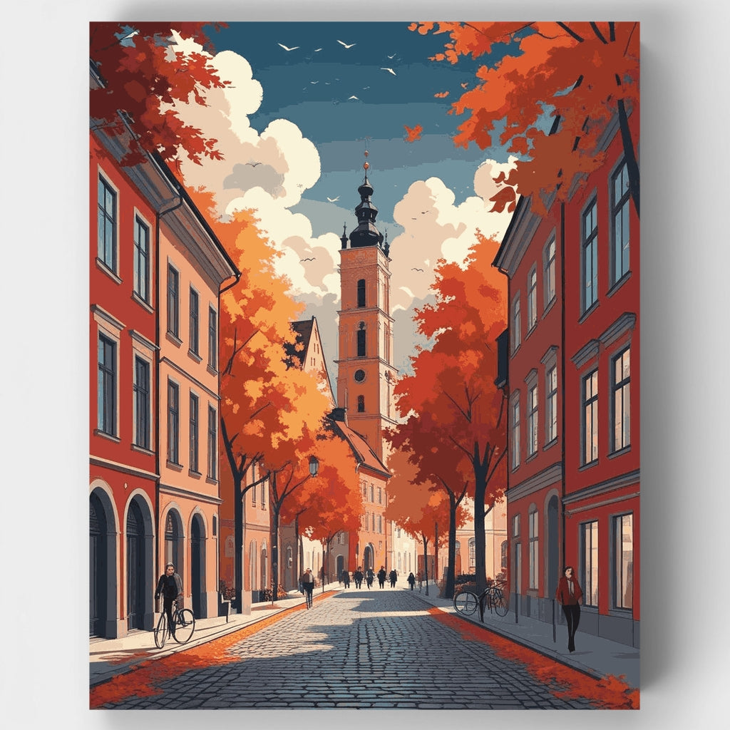 Escena callejera otoñal europea - Kit de pintura por números — Estándar