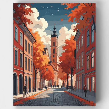European Autumn Street Scene - Paint by Numbers Kit