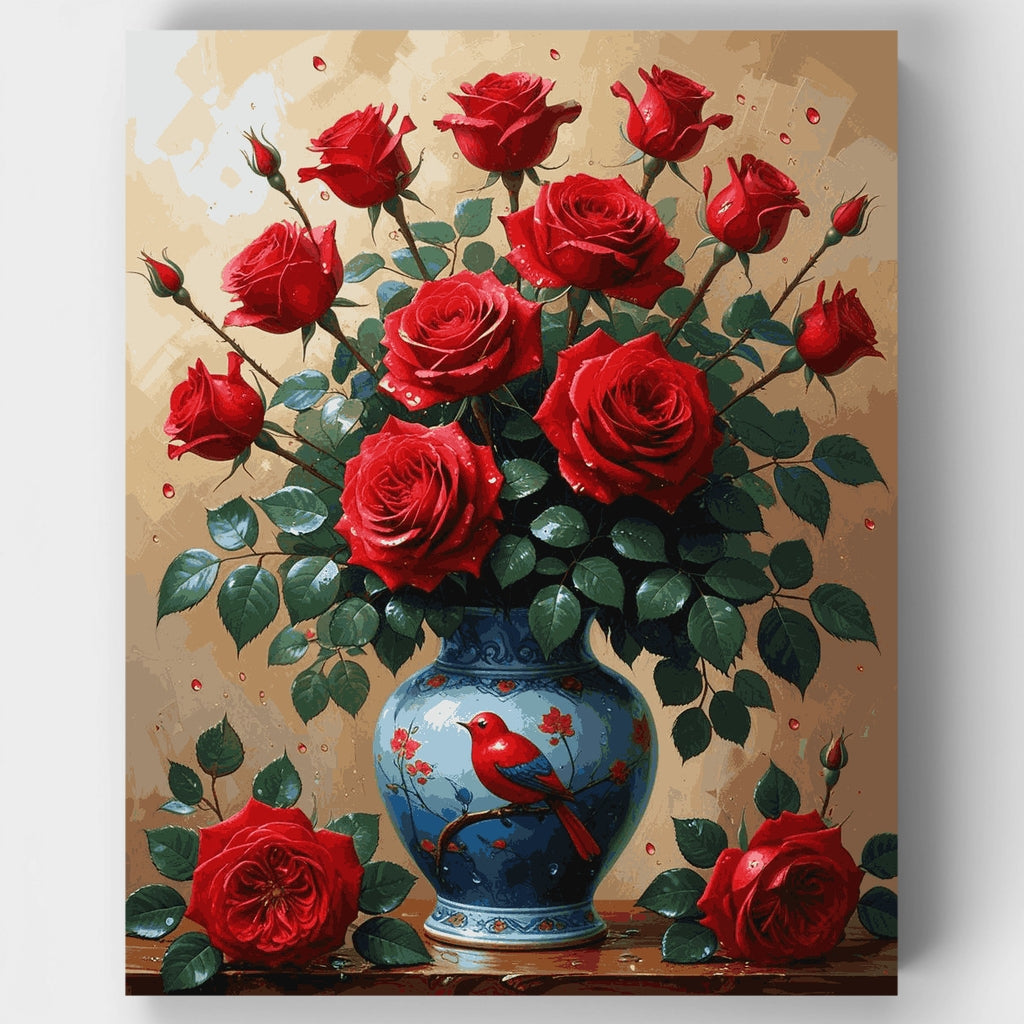 Rosas rojas en jarrón azul - Kit de pintura por números — Estándar