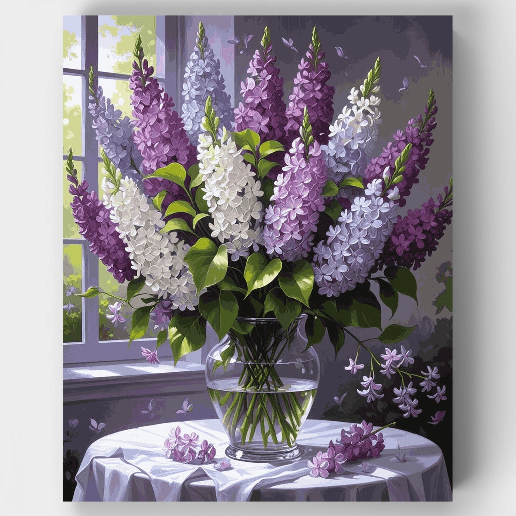 Ramo de lilas junto a la ventana - Kit de pintura por números — Estándar