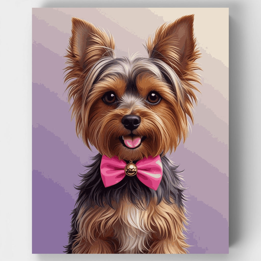 Adorable Yorkshire Terrier with Pink Bow Tie - Paint by Numbers Kit