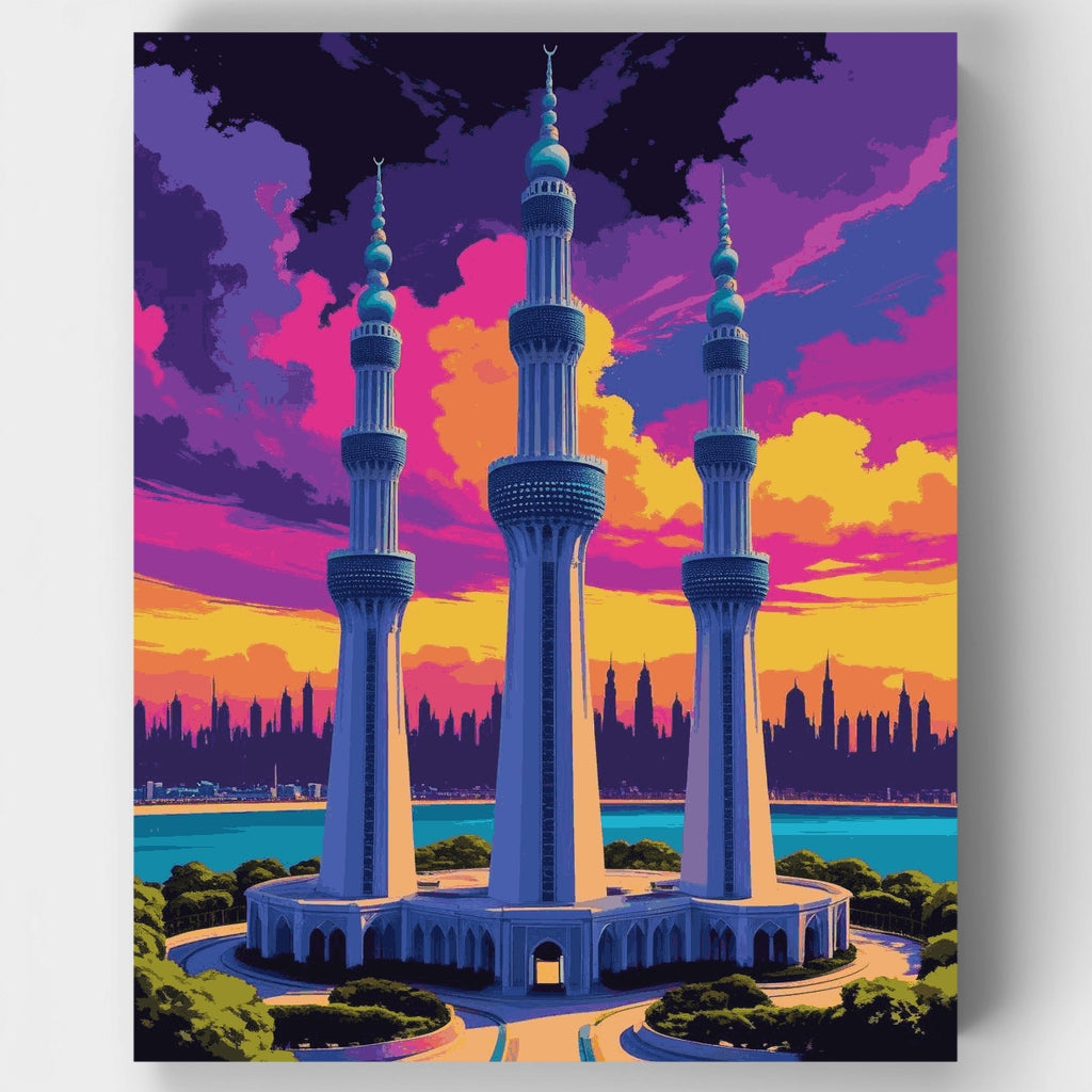 Three Towering Minarets at Sunset - Paint by Numbers Kit
