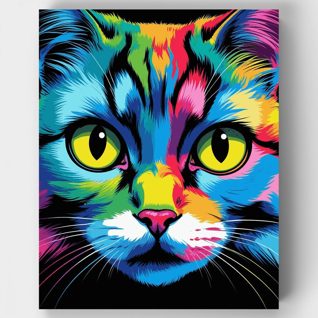 Kit de pintura por números - Gato arcoíris vibrante — Estándar