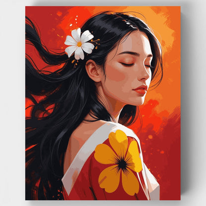 Vietnamese Beauty with Flowers - Paint by Numbers Kit