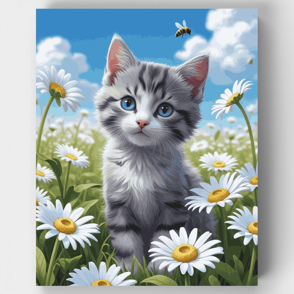 Adorable Kitten in Daisy Field - Paint by Numbers Kit