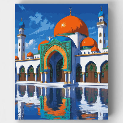 Islamic Mosque with Orange Domes - Paint by Numbers Kit