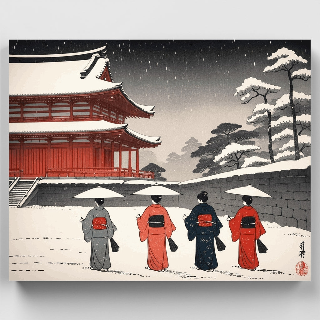 Japanese Temple in Winter Snow - Paint by Numbers Kit
