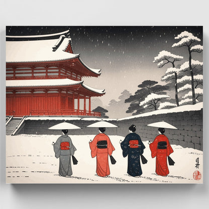 Japanese Temple in Winter Snow - Paint by Numbers Kit