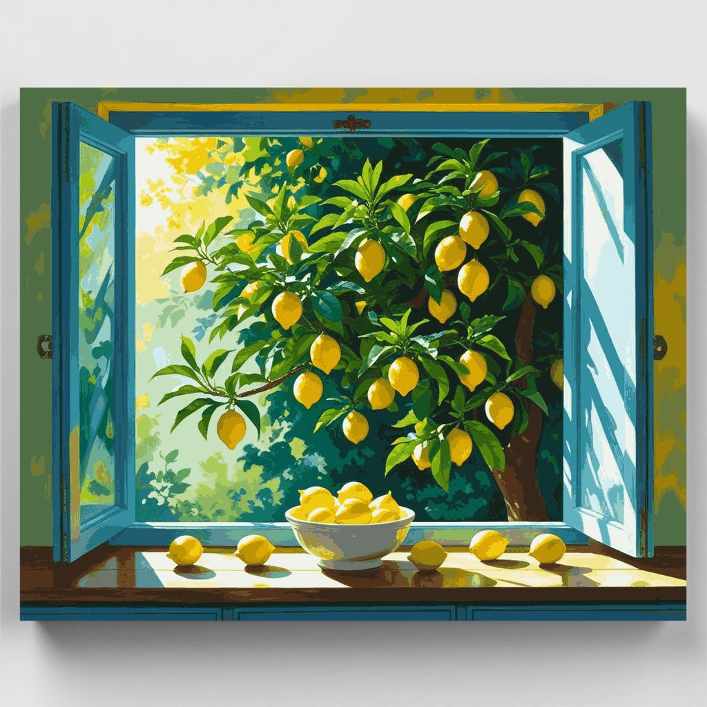Vista de ventana con limonero - Kit de pintura por números — Estándar