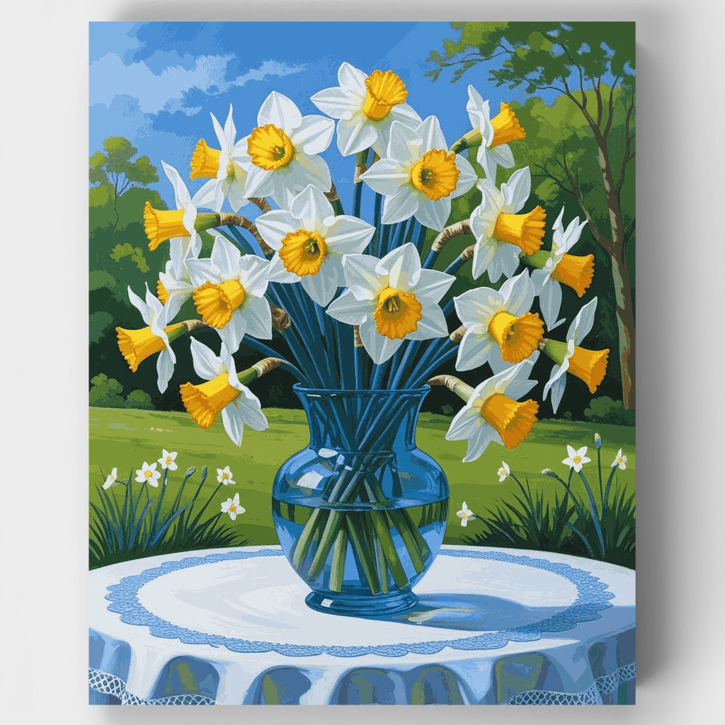 Narcisos en florero azul - Kit de pintura por números — Estándar