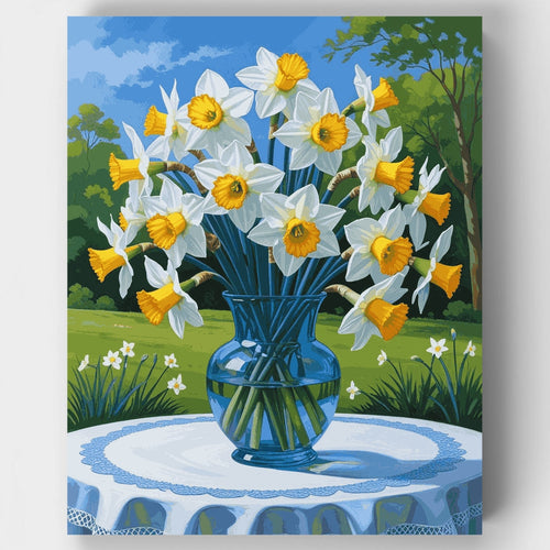 Daffodils in Blue Vase - Paint by Numbers Kit
