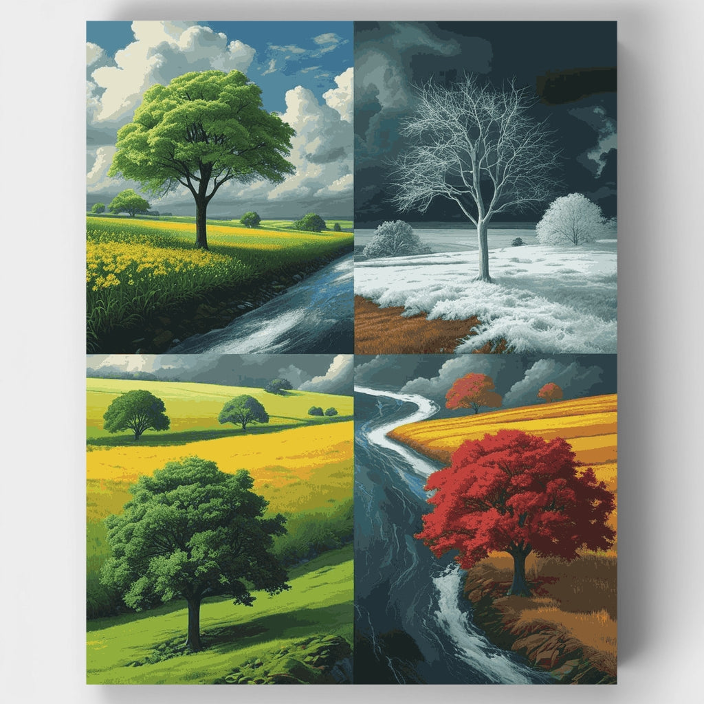 Cuarteto de paisajes estacionales - Kit de pintura por números — Estándar
