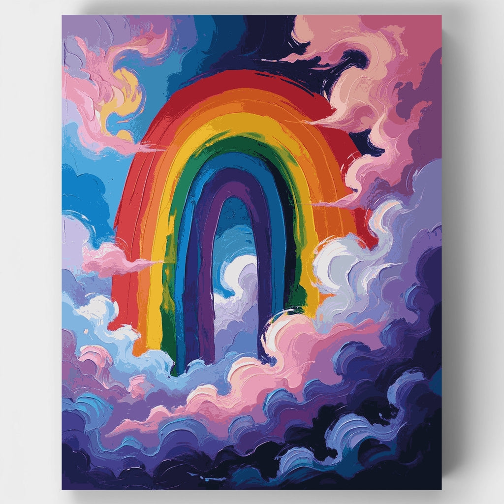 Arcoíris vibrante entre nubes de ensueño - Kit de pintura por números — Estándar