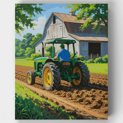 Farm Tractor Working the Fields - Paint by Numbers Kit
