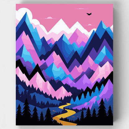 Geometric Mountain Landscape with Winding Path - Paint by Numbers Kit