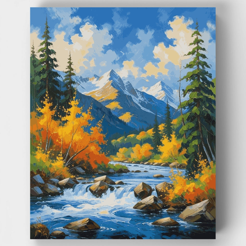 Paisaje otoñal de arroyo de montaña - Kit de pintura por números — Estándar