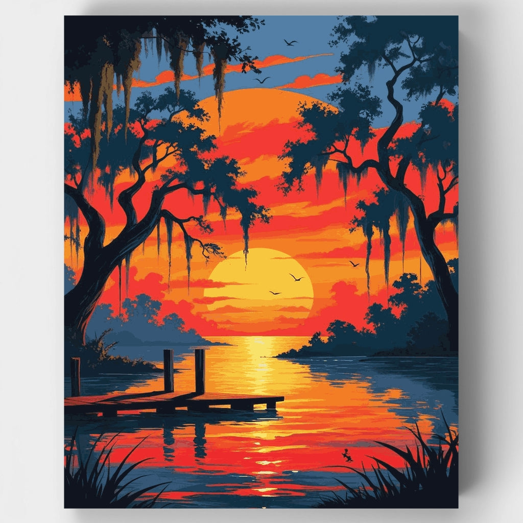 Atardecer en el bayou sureño - Kit de pintura por números — Estándar