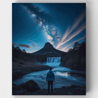 Starry Night Mountain Waterfall - Paint by Numbers Kit