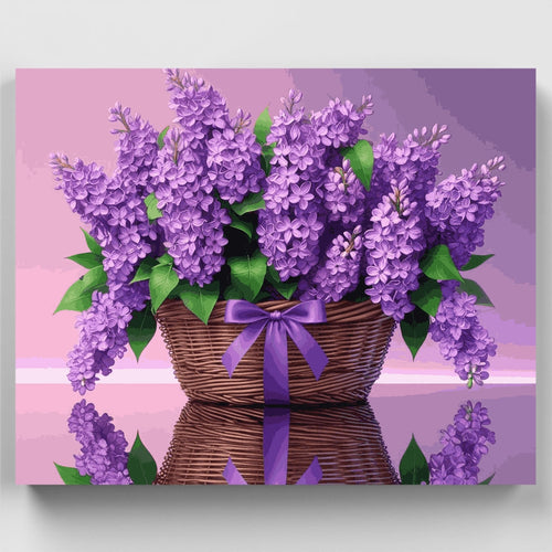 Purple Lilacs in Wicker Basket - Paint by Numbers Kit