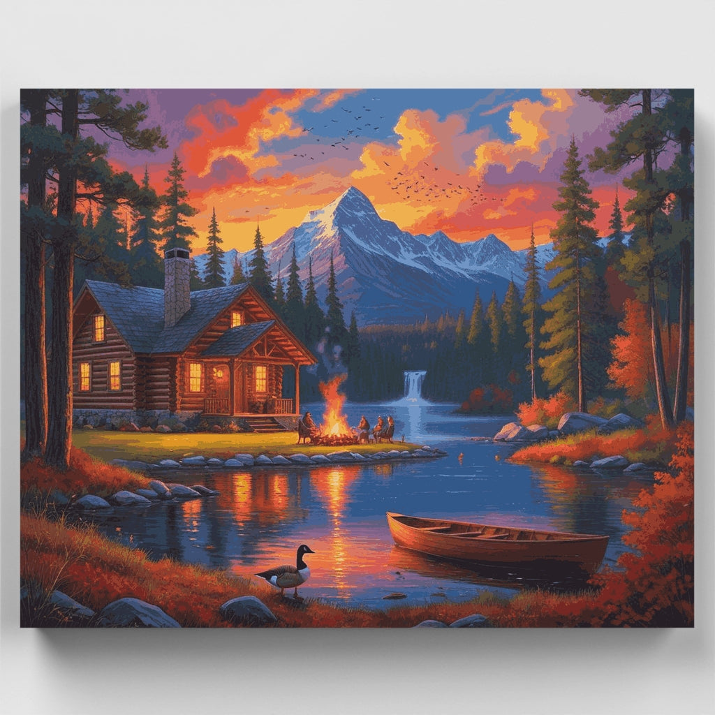 Paraíso de fogata en cabaña salvaje - Kit de pintura por números — Estándar