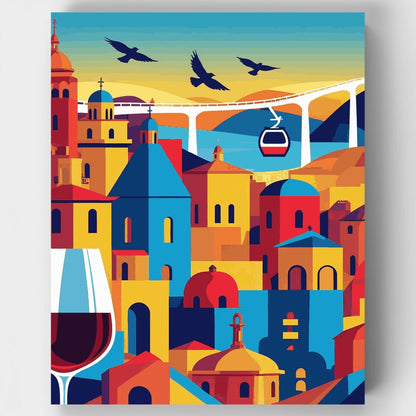 Mediterranean Village with Cable Car - Paint by Numbers Kit