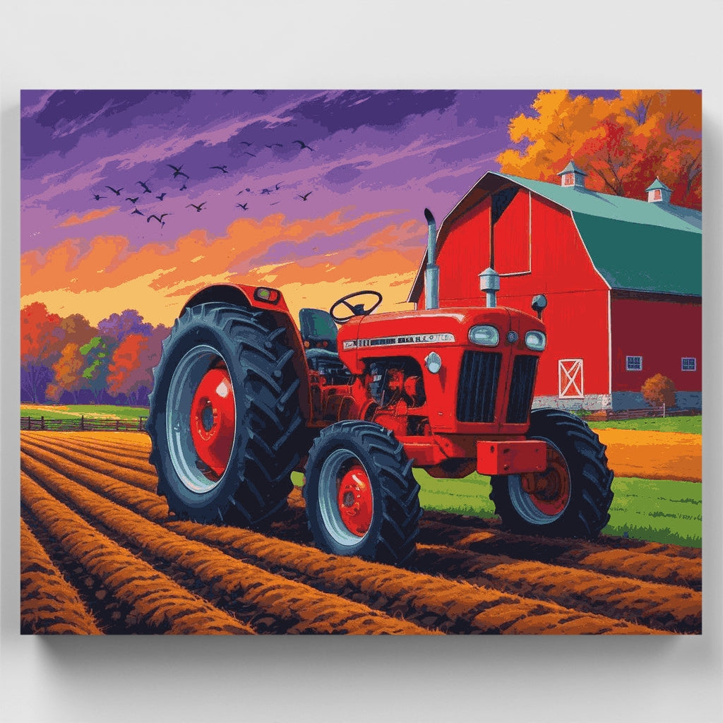Kit de pintura por números - Tractor en la granja en otoño — Estándar