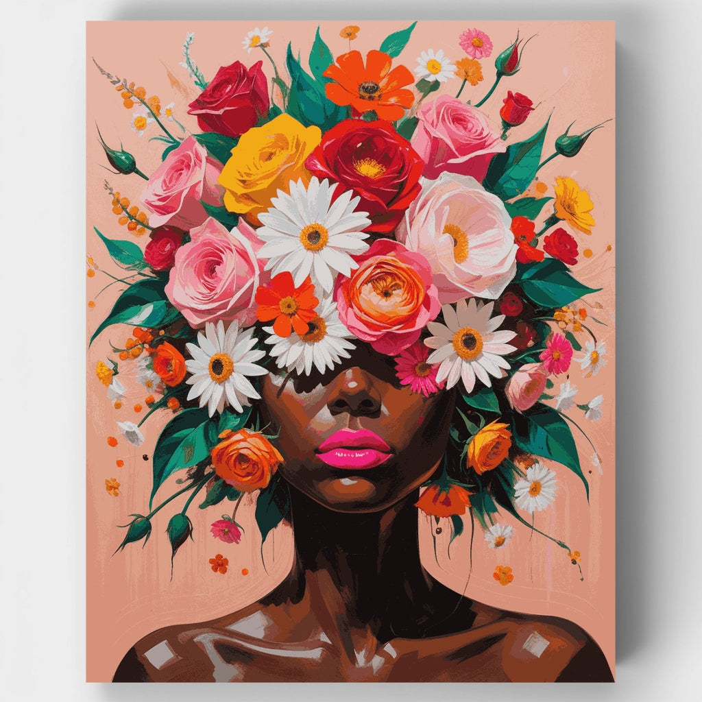 Kit de pintura por números: Rostro floral floreciente — Estándar