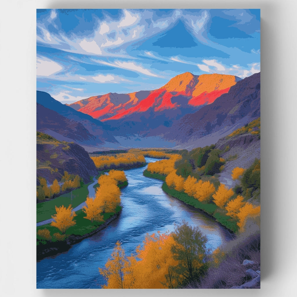 Mountain River Valley Autumn Landscape - Paint by Numbers Kit