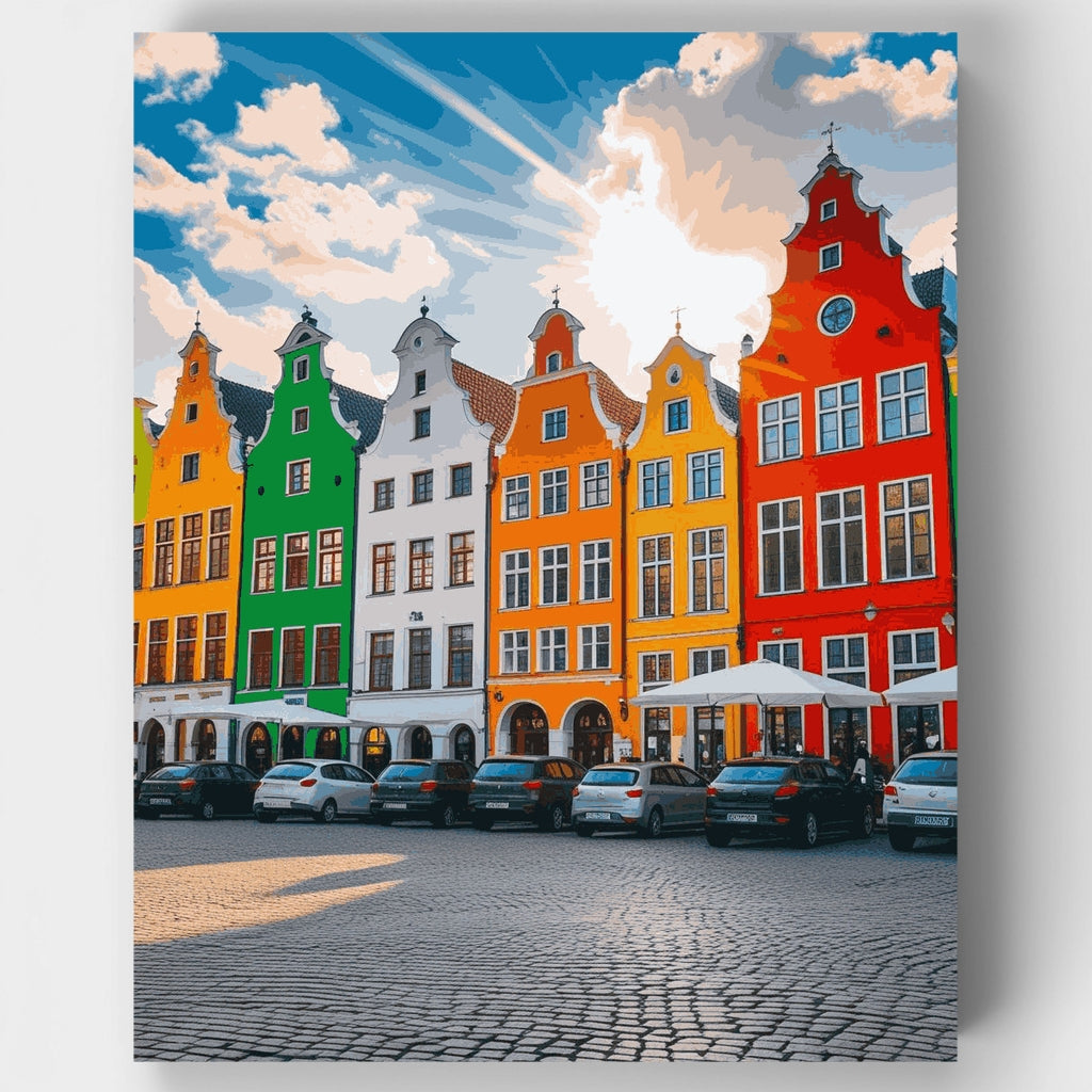 Colorful European Town Square - Paint by Numbers Kit
