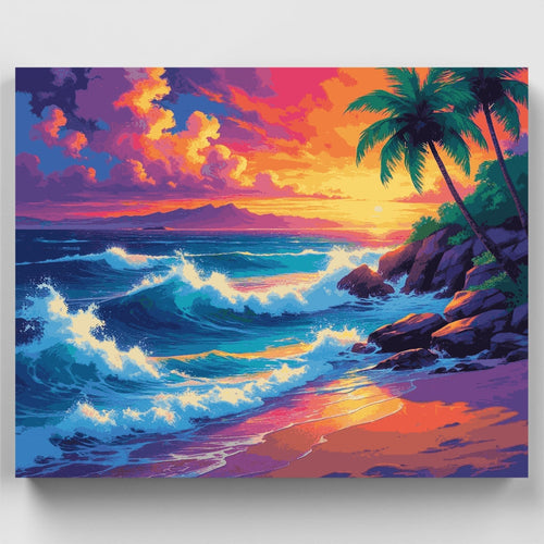 Tropical Sunset Waves Paradise - Paint by Numbers Kit