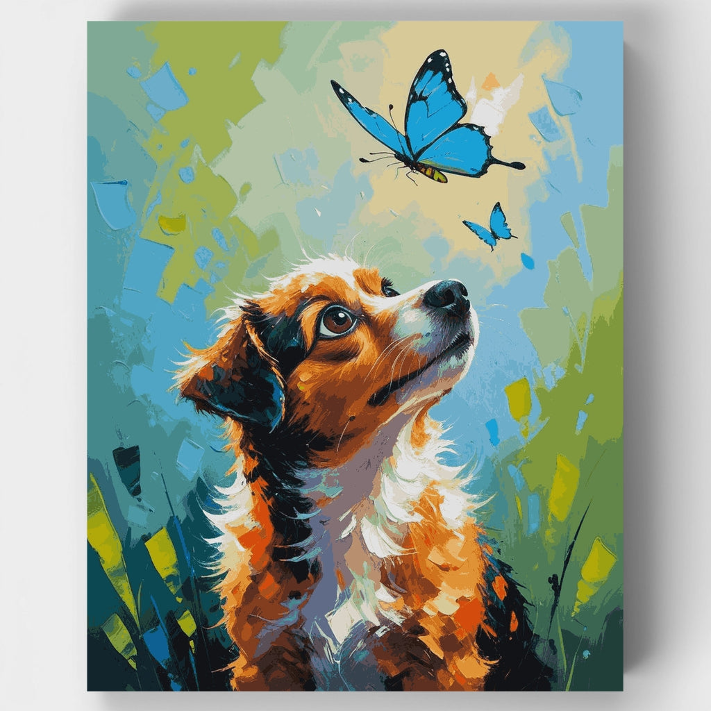 Kit de pintura por números - Perro y mariposa — Estándar