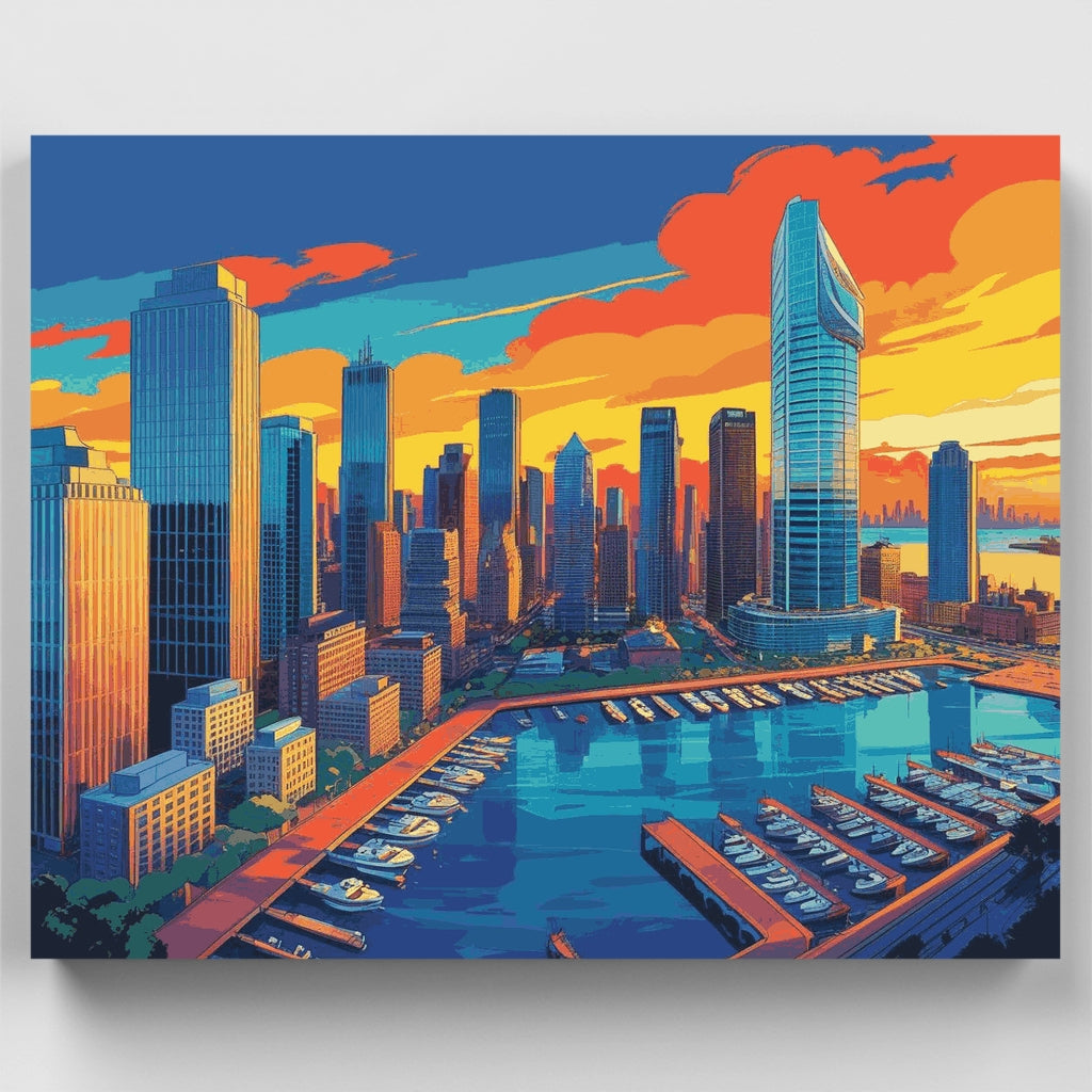 Modern City Skyline at Sunset - Paint by Numbers Kit