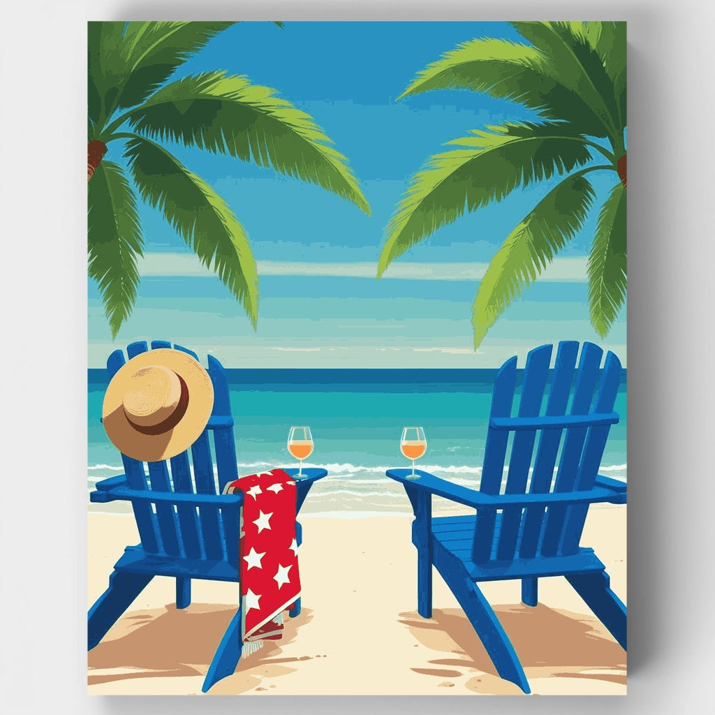Kit de pintura por números: Vacaciones de ensueño en una playa con palmeras — Estándar