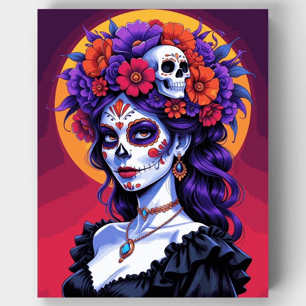 Kit de pintura por números: Belleza con corona floral del Día de los Muertos — Estándar