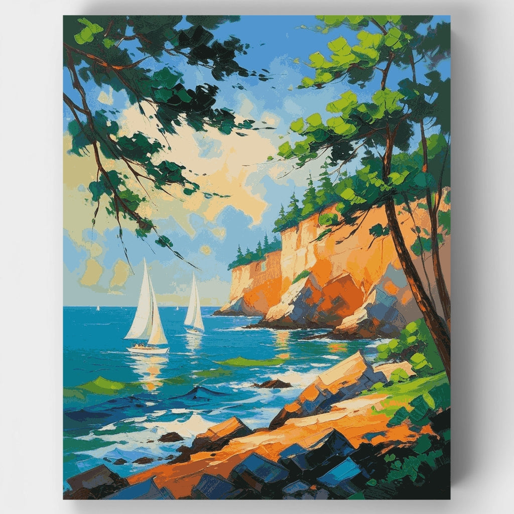 Mediterranean Coastal Sailing Scene - Paint by Numbers Kit