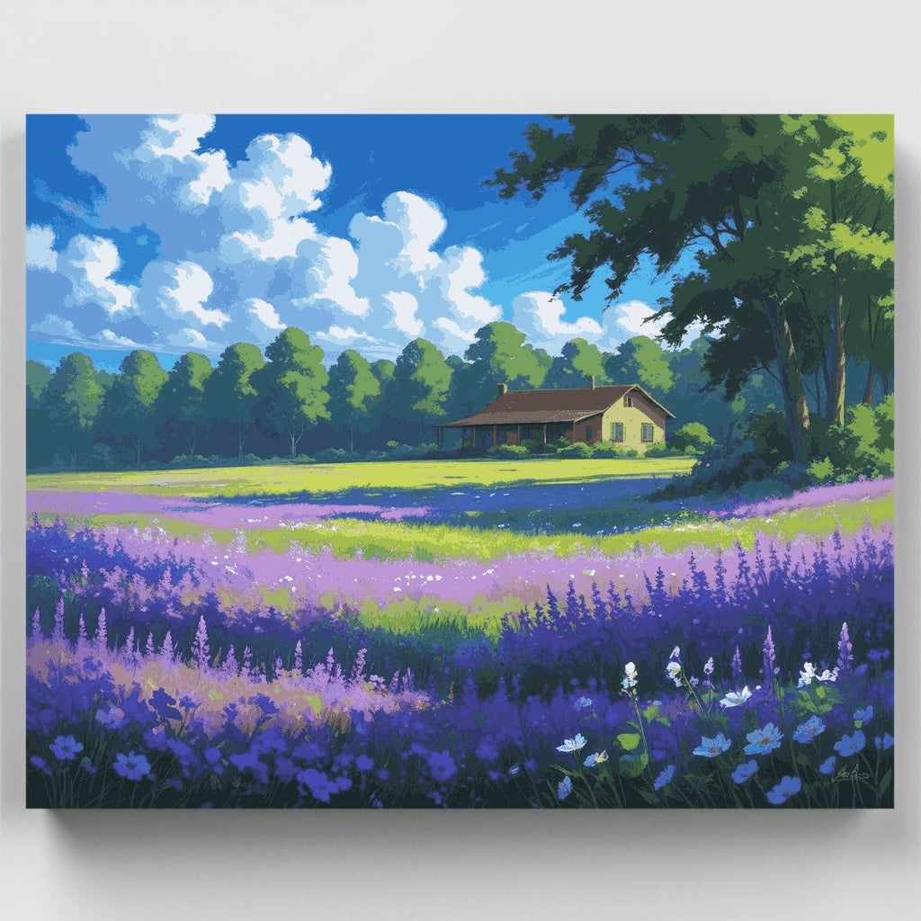 Cabaña en campo de lavanda - Kit de pintura por números — Estándar